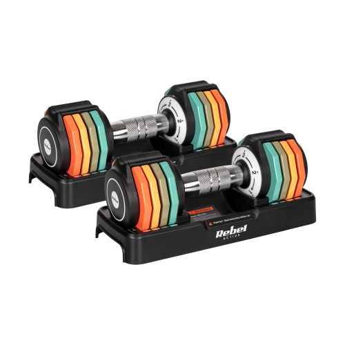 Automatiškai reguliuojami ketaus hanteliai, 2 x 5 kg rinkinys, 1 kg žingsniai, REBEL ACTIVE Automatiškai reguliuojami ketaus hanteliai, 2 x 5 kg rinkinys, 1 kg žingsniai, REBEL ACTIVE