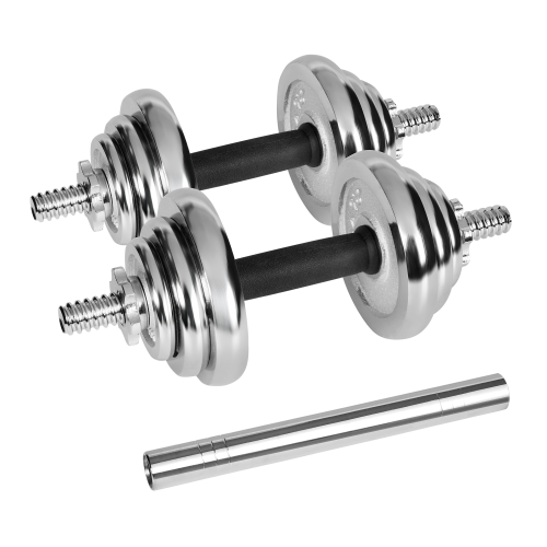 Chrome-plated, adjustable cast iron dumbbells in a case with a bar, set 20kg REBEL ACTIVE Chrome-plated, adjustable cast iron dumbbells in a case with a bar, set 20kg REBEL ACTIVE