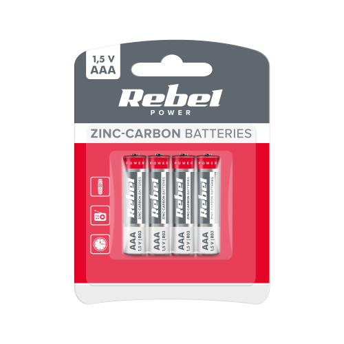 Cinko-anglies baterijos REBEL R03 4 vnt./bl Cinko-anglies baterijos REBEL R03 4 vnt./bl