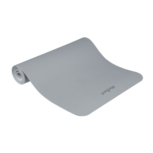 Gymnastics mat for yoga, pilates, fitness, 183x61cm, 6mm thick, TPE material, gray, REBEL ACTIVE Gymnastics mat for yoga, pilates, fitness, 183x61cm, 6mm thick, TPE material, gray, REBEL ACTIVE