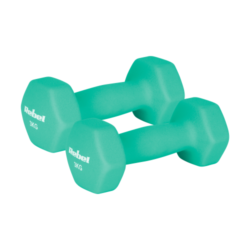 HEX cast iron neoprene dumbbells 2x3kg, REBEL ACTIVE HEX cast iron neoprene dumbbells 2x3kg, REBEL ACTIVE