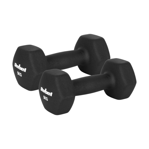 HEX cast iron neoprene dumbbells 2x5kg, REBEL ACTIVE HEX cast iron neoprene dumbbells 2x5kg, REBEL ACTIVE