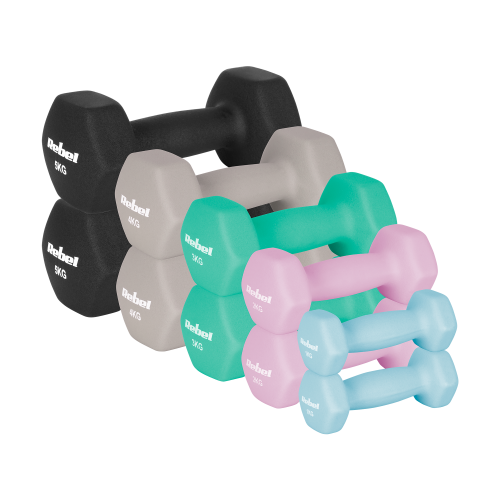 HEX cast iron neoprene dumbbells set 30kg (2x1kg+2x2kg+2x3kg+2x4kg+2x5kg), REBEL ACTIVE HEX cast iron neoprene dumbbells set 30kg (2x1kg+2x2kg+2x3kg+2x4kg+2x5kg), REBEL ACTIVE