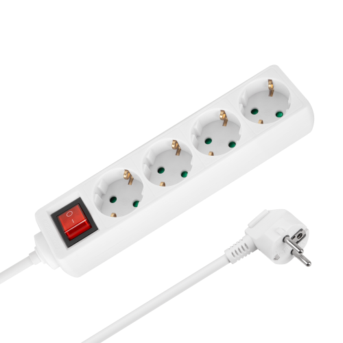 Extension cord 4 sockets 2m German type with switch (3x1.5mm) Rebel white Extension cord 4 sockets 2m German type with switch (3x1.5mm) Rebel white