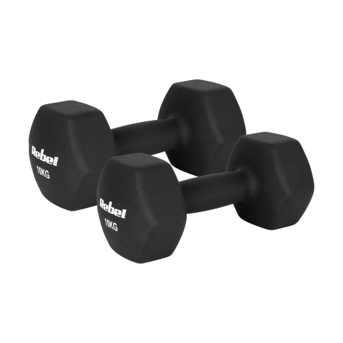 Cast iron neoprene dumbbells HEX 2x10kg, REBEL ACTIVE Cast iron neoprene dumbbells HEX 2x10kg, REBEL ACTIVE