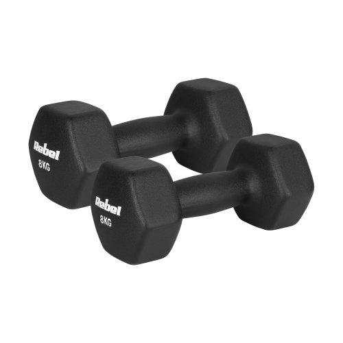 Cast iron neoprene dumbbells HEX 2x8kg, REBEL ACTIVE Cast iron neoprene dumbbells HEX 2x8kg, REBEL ACTIVE