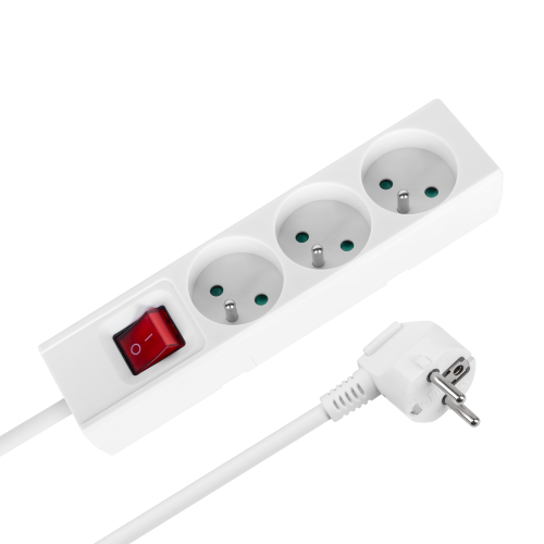 Extension cord 3 sockets 2m French type with switch (3x1.5mm) Rebel white Extension cord 3 sockets 2m French type with switch (3x1.5mm) Rebel white
