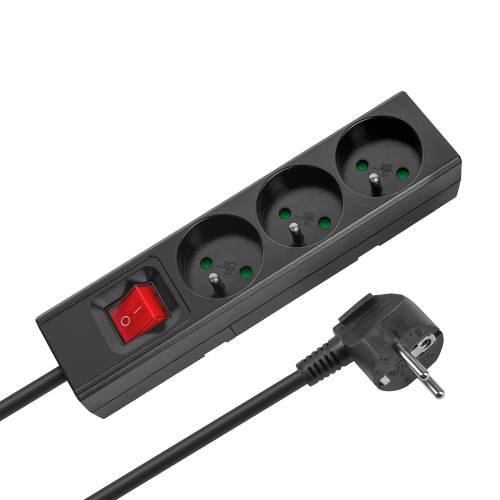 Extension cord 3 sockets 2m French type with switch (3x1.5mm) Rebel black Extension cord 3 sockets 2m French type with switch (3x1.5mm) Rebel black