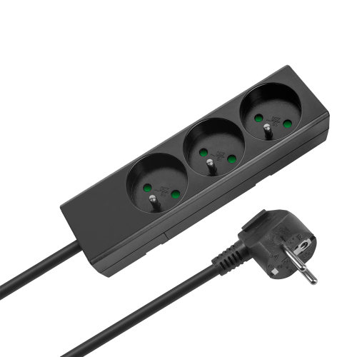 Prailgintuvas 3 lizdai 2m prancūziško tipo be jungiklio (3x1.5 mm) Rebel juodas Prailgintuvas 3 lizdai 2m prancūziško tipo be jungiklio (3x1.5 mm) Rebel juodas