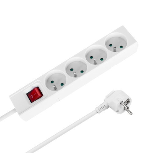 Extension cord 4 sockets 1.5m French type with switch (3x1.0mm) Rebel white Extension cord 4 sockets 1.5m French type with switch (3x1.0mm) Rebel white