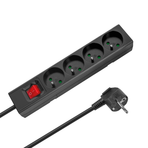 Extension cord 4 sockets 2m French type with switch (3x1.5mm) Rebel black Extension cord 4 sockets 2m French type with switch (3x1.5mm) Rebel black
