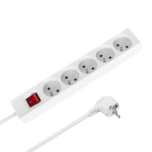 Extension cord 5 sockets 1.5m French type with switch (3x1.0mm) Rebel white Extension cord 5 sockets 1.5m French type with switch (3x1.0mm) Rebel white