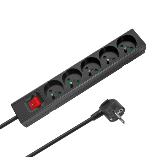 Extension cord 5 sockets 2m French type with switch (3x1.5mm) Rebel black Extension cord 5 sockets 2m French type with switch (3x1.5mm) Rebel black