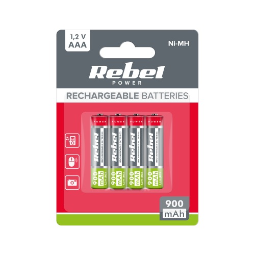 REBEL AAA batteries, 900 mAh, Ni-MH, 1.2V, 4st/bl, P3 REBEL AAA batteries, 900 mAh, Ni-MH, 1.2V, 4st/bl, P3