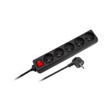 Rebel black 5-socket extension cord with switch, 1.5m long