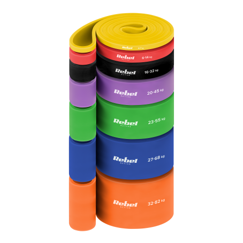 Set of TPE exercise bands - Power Band PT-S7, 4-82 kg, 7 TPE bands, REBEL ACTIVE Set of TPE exercise bands - Power Band PT-S7, 4-82 kg, 7 TPE bands, REBEL ACTIVE
