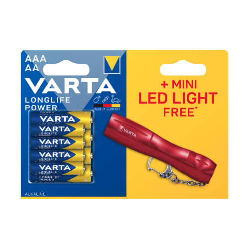 VARTA Longlife Power LR03/LR06 baterijos x4 + mini LED žibintuvėlis VARTA Longlife Power LR03/LR06 baterijos x4 + mini LED žibintuvėlis