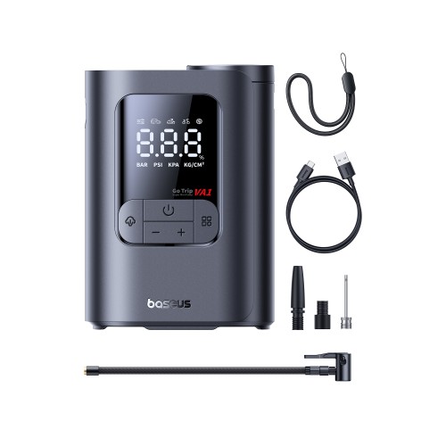 Automobilinis mini kompresorius, max 150 PSI belaidis (su akumuliatoriumi) VA1 GoTrip Dark Gray 2500mAh 11.1V 27.75Wh, Baseus Automobilinis mini kompresorius, max 150 PSI belaidis (su akumuliatoriumi) VA1 GoTrip Dark Gray 2500mAh 11.1V 27.75Wh, Baseus
