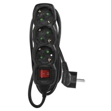 Prailgintuvas 3 lizdų 1.5m su įžeminimu ir jungikliu juodas 1.5mm²
