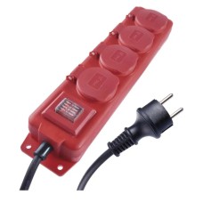 EMOS 4-socket extension lead, 10m, IP44, 3x1.5 mm² red rubber cable
