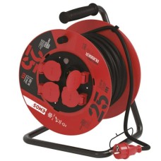 Cable reel extension lead 4 sockets 25m earthed, 2.5mm² 16A 3680W H05RR-F3G rubber-insulated cable IP44