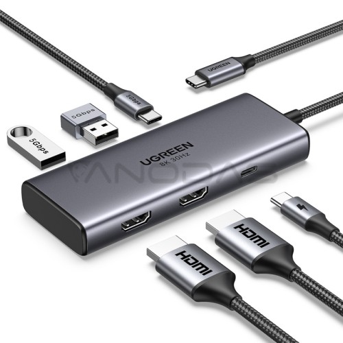 Jungčių stotelė 6in1 USB-C - USB-A 3.0, USB-C 3.0, 2xHDMI, PD CM498 UGREEN Jungčių stotelė 6in1 USB-C - USB-A 3.0, USB-C 3.0, 2xHDMI, PD CM498 UGREEN