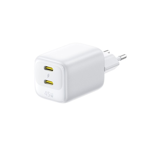 Sieninis įkroviklis EnerFill FE22 45W 2xUSB-C QC PD su USB-C kabeliu 1m, baltas Sieninis įkroviklis EnerFill FE22 45W 2xUSB-C QC PD su USB-C kabeliu 1m, baltas