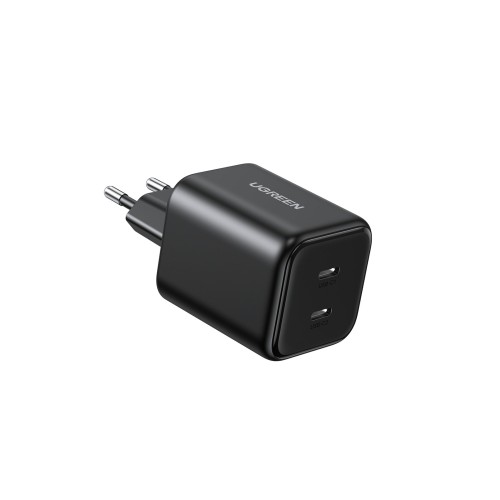 Sieninis įkroviklis GaN 45W 2xUSB-C QC PD3.0, juodas Sieninis įkroviklis GaN 45W 2xUSB-C QC PD3.0, juodas