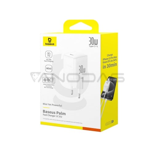 Wall charger Palm 30W USB-C QC3.0 PD3.0, white  Wall charger Palm 30W USB-C QC3.0 PD3.0, white