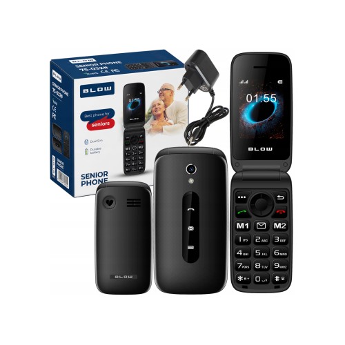 BLOW Juodas telefonas senjorams su atvartu S24 BLOW Juodas telefonas senjorams su atvartu S24
