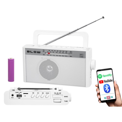 Nešiojamasis analoginis AM/FM radijas BLOW RA9 baltas 