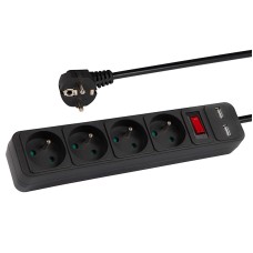 PR-470WSP/USB tinklo ilgintuvas 4 lizdai+USB su įžeminimu+jungiklis 5m BLACK 3x1.5mm
