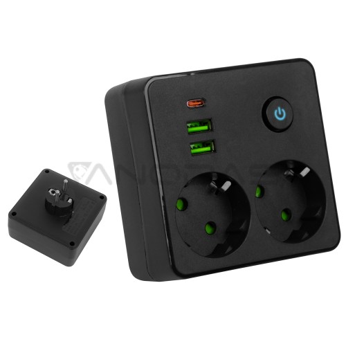 PS-210 2-Socket Splitter 2xUSB+USB-C Black PS-210 2-Socket Splitter 2xUSB+USB-C Black