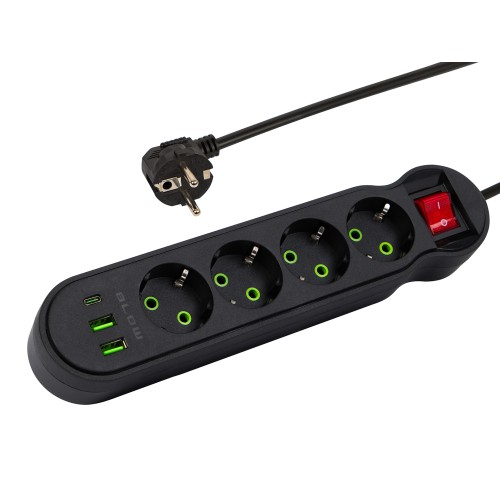 PS-440 maitinimo prailginimo kabelis su 4 lizdais, 2xUSB+USB-C, 5m, juodas, 3x1mm PS-440 maitinimo prailginimo kabelis su 4 lizdais, 2xUSB+USB-C, 5m, juodas, 3x1mm