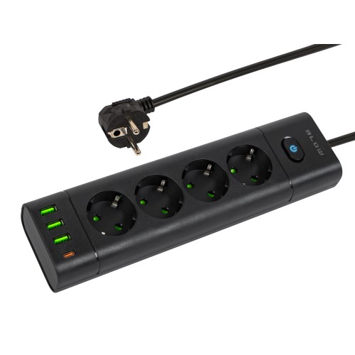 PS-450T 4-Socket Power Extension Cable 3xUSB+USB-PD 3m Black 3x1mm PS-450T 4-Socket Power Extension Cable 3xUSB+USB-PD 3m Black 3x1mm