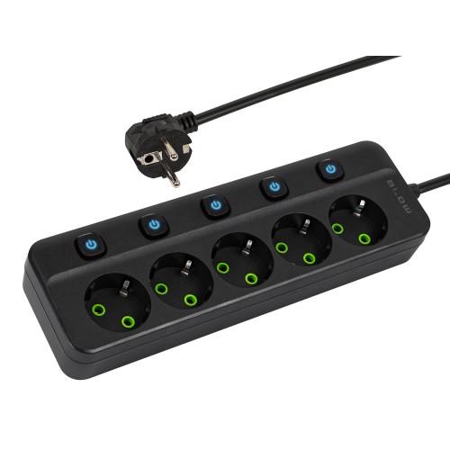 PS-580S 5 lizdų maitinimo prailgintuvas, 5 m, juodas, 3 x 1 mm PS-580S 5 lizdų maitinimo prailgintuvas, 5 m, juodas, 3 x 1 mm