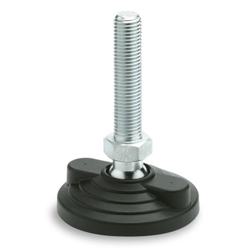 Swivel foot with anchoring holes LV.F-80-14-M10x68 - technopolymer base, threaded pin, steel, galvanized Swivel foot with anchoring holes LV.F-80-14-M10x68 - technopolymer base, threaded pin, steel, galvanized