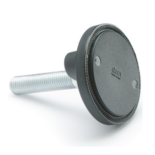 Swivel foot with anchoring holes LV.F-80-14-AS-M12x98 - technopolymer base, threaded pin, steel, galvanized Swivel foot with anchoring holes LV.F-80-14-AS-M12x98 - technopolymer base, threaded pin, steel, galvanized