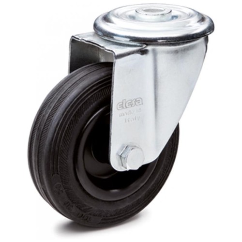 Swivel wheel diameter 150 mm, rubber with mounting hole, load capacity 130 kg RE.E2-150-FBL-N Swivel wheel diameter 150 mm, rubber with mounting hole, load capacity 130 kg RE.E2-150-FBL-N