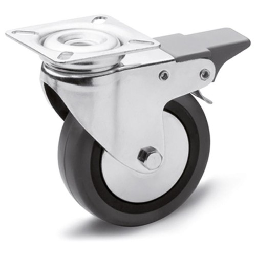 Swivel wheel, diameter 40 mm, rubber, with brake, with mounting plate, load capacity 30 kg RE.C7-040-SBF Swivel wheel, diameter 40 mm, rubber, with brake, with mounting plate, load capacity 30 kg RE.C7-040-SBF