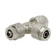 T tipo susuktas trišakis, 6x4 mm skersmens žarnai, nikeliuotas žalvaris