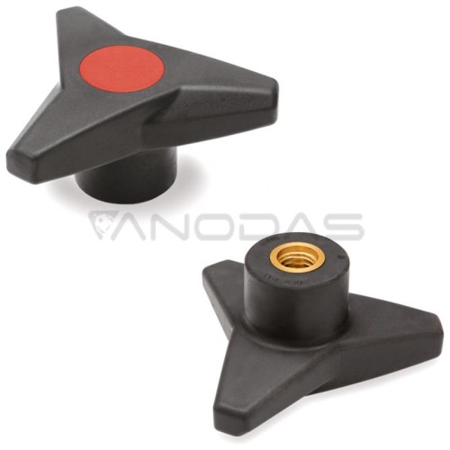 Threearm knob VB.839/80 BM10SOFTC6 brass insert, threaded hole