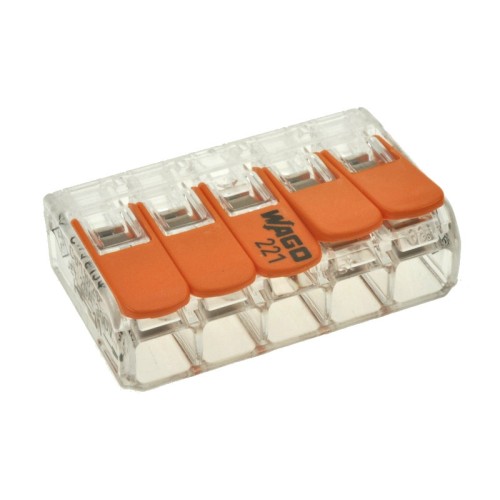 Wago 221-415 instaliacinė jungtis, 5 takelių, 0.2÷4 mm2, 32A Wago 221-415 instaliacinė jungtis, 5 takelių, 0.2÷4 mm2, 32A