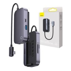 Šakotuvas  HUB 6in1 Baseus PadJoy Series USB-C - USB 3.0 + HDMI + USB-C PD + AUX 3.5mm + SD/TF – pilkas