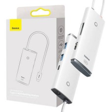 Hub 6in1 Baseus Lite Series USB-C iki 2x USB 3.0 + HDMI + USB-C + TF/SD – baltas