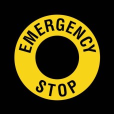 Etiketė EMERGENCY STOP - 90mm - Įspėjamasis žiedas saugos mygtukui