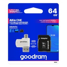 64GB 100 MB/s microSD atminties kortelė Goodram M1A4 - OTG adapteris