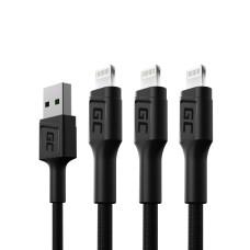 3x kabelis Green Cell GC Ray USB - 120 cm žaibas, skirtas iPhone, iPad, iPod, baltas LED, greitas įkrovimas 
