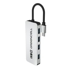 Adapteris Basic HUB Greencell USB-C 4in1 (4×USB-A 3.0) – greitas perdavimas iki 5 Gb/s, aliuminio korpusas