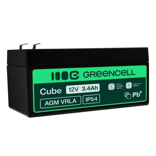 Green Cell AGM VRLA 12 V 3.4 Ah nereikalaujanti priežiūros baterija signalizacijos sistemai, kasos aparatui, žaislams Green Cell AGM VRLA 12 V 3.4 Ah nereikalaujanti priežiūros baterija signalizacijos sistemai, kasos aparatui, žaislams